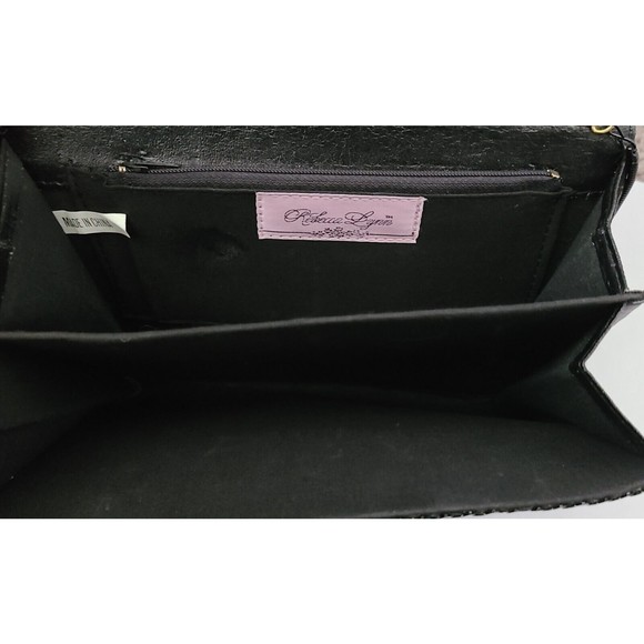 Rebecca Lynn Womens Evening Purse Black Gold Sequin Shoulder Strap 9"x6" - Picture 8 of 8